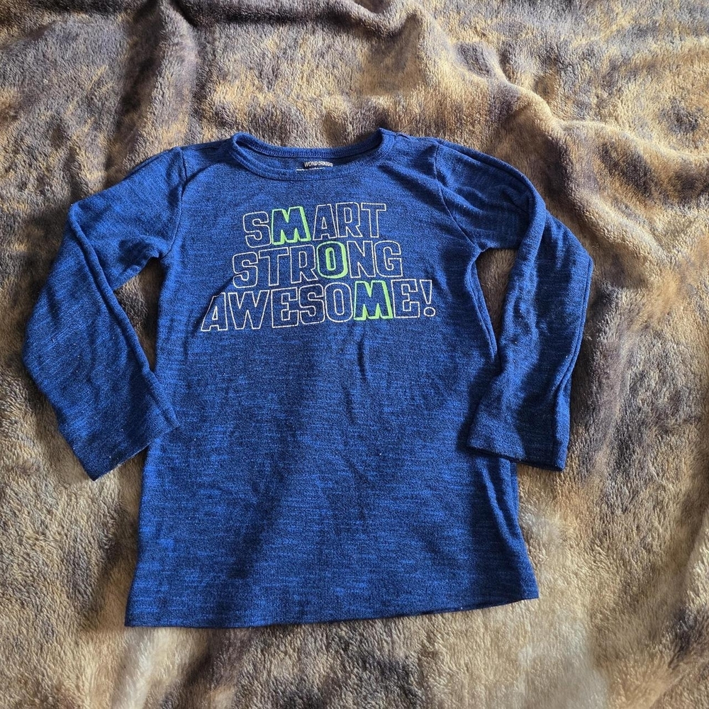 Wonderkids Blue Long Sleeve Shirt with 'Smart Strong Awesome' Graphic